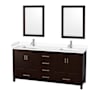 Wyndham Collection Sheffield 72" Free Standing Double Basin Vanity Set with Cabinet, Cultured Marble Vanity Top, and Framed Mirrors Espresso / White Cultured Marble Top / Brushed Chrome Hardware