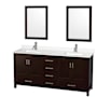 Wyndham Collection Sheffield 72" Free Standing Double Basin Vanity Set with Cabinet, Quartz Vanity Top, and Framed Mirror Espresso / White Quartz Top / Brushed Chrome Hardware