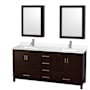 Wyndham Collection Sheffield 72" Free Standing Double Basin Vanity Set with Cabinet, Quartz Vanity Top, and Medicine Cabinet Espresso / White Quartz Top / Brushed Chrome Hardware