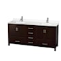 Wyndham Collection Sheffield 72" Free Standing Double Basin Vanity Set with Cabinet and Quartz Vanity Top Espresso / White Quartz Top / Brushed Chrome Hardware