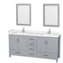 Wyndham Collection Sheffield 72" Free Standing Double Basin Vanity Set with Cabinet, Cultured Marble Vanity Top, and Framed Mirrors Gray / Carrara Cultured Marble Top / Brushed Chrome Hardware