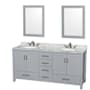 Wyndham Collection Sheffield 72" Free Standing Double Basin Vanity Set with Hardwood Cabinet, Marble Vanity Top, Framed Mirrors, and Undermount Oval Sinks Gray / White Carrara Marble Top / Brushed Chrome Hardware