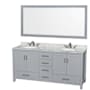 Wyndham Collection Sheffield 72" Free Standing Double Basin Vanity Set with Cabinet, Marble Vanity Top, and Framed Mirror Gray / White Carrara Marble Top / Brushed Chrome Hardware