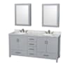 Wyndham Collection Sheffield 72" Free Standing Double Basin Vanity Set with Cabinet, Marble Vanity Top, and Medicine Cabinets Gray / White Carrara Marble Top / Brushed Chrome Hardware