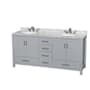 Wyndham Collection Sheffield 72" Free Standing Double Basin Vanity Set with Cabinet and Marble Vanity Top Gray / White Carrara Marble Top / Brushed Chrome Hardware