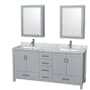 Wyndham Collection Sheffield 72" Free Standing Double Basin Vanity Set with Cabinet, Marble Vanity Top, and Medicine Cabinets Gray / White Carrara Marble Top / Brushed Chrome Hardware