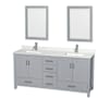 Wyndham Collection Sheffield 72" Free Standing Double Basin Vanity Set with Cabinet, Quartz Vanity Top, and Framed Mirror Gray / Giotto Quartz Top / Brushed Chrome Hardware
