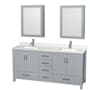 Wyndham Collection Sheffield 72" Free Standing Double Basin Vanity Set with Cabinet, Quartz Vanity Top, and Medicine Cabinet Gray / Giotto Quartz Top / Brushed Chrome Hardware