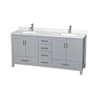 Wyndham Collection Sheffield 72" Free Standing Double Basin Vanity Set with Cabinet and Quartz Vanity Top Gray / Giotto Quartz Top / Brushed Chrome Hardware