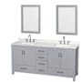 Wyndham Collection Sheffield 72" Free Standing Double Basin Vanity Set with Cabinet, Quartz Vanity Top, and Framed Mirror Gray / Giotto Quartz Top / Brushed Chrome Hardware
