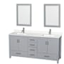 Wyndham Collection Sheffield 72" Free Standing Double Basin Vanity Set with Cabinet, Quartz Vanity Top, and Framed Mirror Gray / White Quartz Top / Brushed Chrome Hardware