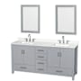 Wyndham Collection Sheffield 72" Free Standing Double Basin Vanity Set with Cabinet, Quartz Vanity Top, and Framed Mirror Gray / White Quartz Top / Brushed Chrome Hardware