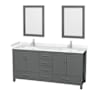 Wyndham Collection Sheffield 72" Free Standing Double Basin Vanity Set with Cabinet, Cultured Marble Vanity Top, and Framed Mirrors Dark Gray / Carrara Cultured Marble Top / Brushed Chrome Hardware