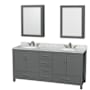 Wyndham Collection Sheffield 72" Free Standing Double Basin Vanity Set with Cabinet, Marble Vanity Top, and Medicine Cabinets Dark Gray / White Carrara Marble Top / Brushed Chrome Hardware