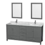 Wyndham Collection Sheffield 72" Freestanding Vanity Set with Hardwood Cabinet, Marble Vanity Top, Two Mirrors, and Two Undermount Rectangular Sinks - Less Faucet(s) Dark Gray / White Carrara Marble Top / Brushed Chrome Hardware