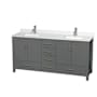 Wyndham Collection Sheffield 72" Free Standing Double Basin Vanity Set with Cabinet and Quartz Vanity Top Dark Gray / Giotto Quartz Top / Brushed Chrome Hardware