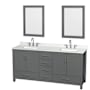 Wyndham Collection Sheffield 72" Free Standing Double Basin Vanity Set with Cabinet, Quartz Vanity Top, and Framed Mirror Dark Gray / Giotto Quartz Top / Brushed Chrome Hardware