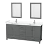 Wyndham Collection Sheffield 72" Free Standing Double Basin Vanity Set with Cabinet, Cultured Marble Vanity Top, and Framed Mirrors Dark Gray / White Cultured Marble Top / Brushed Chrome Hardware