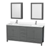 Wyndham Collection Sheffield 72" Free Standing Double Basin Vanity Set with Cabinet, Quartz Vanity Top, and Medicine Cabinet Dark Gray / White Quartz Top / Brushed Chrome Hardware