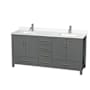 Wyndham Collection Sheffield 72" Free Standing Double Basin Vanity Set with Cabinet and Quartz Vanity Top Dark Gray / White Quartz Top / Brushed Chrome Hardware