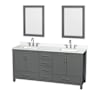 Wyndham Collection Sheffield 72" Free Standing Double Basin Vanity Set with Cabinet, Quartz Vanity Top, and Framed Mirror Dark Gray / White Quartz Top / Brushed Chrome Hardware