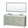 Wyndham Collection Sheffield 72" Free Standing Double Basin Vanity Set with Cabinet, Marble Vanity Top, and Framed Mirror Light Green / Brushed Nickel Hardware