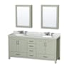 Wyndham Collection Sheffield 72" Free Standing Double Basin Vanity Set with Cabinet, Marble Vanity Top, and Medicine Cabinets Light Green / Brushed Nickel Hardware