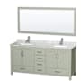 Wyndham Collection Sheffield 72" Free Standing Double Basin Vanity Set with Cabinet, Marble Vanity Top, and Framed Mirror Light Green / Brushed Nickel Hardware