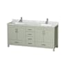 Wyndham Collection Sheffield 72" Free Standing Double Basin Vanity Set with Cabinet and Marble Vanity Top Light Green / Brushed Nickel Hardware