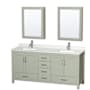 Wyndham Collection Sheffield 72" Free Standing Double Basin Vanity Set with Cabinet, Quartz Vanity Top, and Medicine Cabinet Light Green / Giotto Quartz Top / Brushed Nickel Hardware