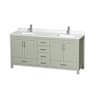 Wyndham Collection Sheffield 72" Free Standing Double Basin Vanity Set with Cabinet and Quartz Vanity Top Light Green / Giotto Quartz Top / Brushed Nickel Hardware