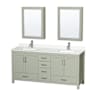 Wyndham Collection Sheffield 72" Free Standing Double Basin Vanity Set with Cabinet, Quartz Vanity Top, and Medicine Cabinet Light Green / White Quartz Top / Brushed Nickel Hardware