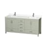Wyndham Collection Sheffield 72" Free Standing Double Basin Vanity Set with Cabinet and Quartz Vanity Top Light Green / White Quartz Top / Brushed Nickel Hardware