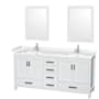 Wyndham Collection Sheffield 72" Free Standing Double Basin Vanity Set with Cabinet, Cultured Marble Vanity Top, and Framed Mirrors White / Carrara Cultured Marble Top / Brushed Chrome Hardware