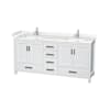 Wyndham Collection Sheffield 72" Free Standing Double Basin Vanity Set with Cabinet and Cultured Marble Vanity Top White / Carrara Cultured Marble Top / Brushed Chrome Hardware