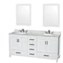 Wyndham Collection Sheffield 72" Free Standing Double Basin Vanity Set with Hardwood Cabinet, Marble Vanity Top, Framed Mirrors, and Undermount Oval Sinks White / White Carrara Marble Top / Brushed Chrome Hardware