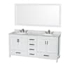 Wyndham Collection Sheffield 72" Free Standing Double Basin Vanity Set with Cabinet, Marble Vanity Top, and Framed Mirror White / White Carrara Marble Top / Brushed Chrome Hardware
