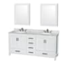 Wyndham Collection Sheffield 72" Free Standing Double Basin Vanity Set with Cabinet, Marble Vanity Top, and Medicine Cabinets White / White Carrara Marble Top / Brushed Chrome Hardware