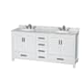 Wyndham Collection Sheffield 72" Free Standing Double Basin Vanity Set with Cabinet and Marble Vanity Top White / White Carrara Marble Top / Brushed Chrome Hardware