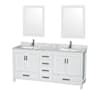 Wyndham Collection Sheffield 72" Freestanding Vanity Set with Hardwood Cabinet, Marble Vanity Top, Two Mirrors, and Two Undermount Rectangular Sinks - Less Faucet(s) White / White Carrara Marble Top / Brushed Chrome Hardware