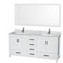 Wyndham Collection Sheffield 72" Free Standing Double Basin Vanity Set with Cabinet, Marble Vanity Top, and Framed Mirror White / White Carrara Marble Top / Brushed Chrome Hardware