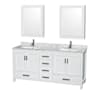 Wyndham Collection Sheffield 72" Free Standing Double Basin Vanity Set with Cabinet, Marble Vanity Top, and Medicine Cabinets White / White Carrara Marble Top / Brushed Chrome Hardware