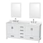 Wyndham Collection Sheffield 72" Free Standing Double Basin Vanity Set with Cabinet, Quartz Vanity Top, and Framed Mirror White / Giotto Quartz Top / Brushed Chrome Hardware