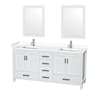 Wyndham Collection Sheffield 72" Free Standing Double Basin Vanity Set with Cabinet, Cultured Marble Vanity Top, and Framed Mirrors White / White Cultured Marble Top / Brushed Chrome Hardware