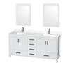 Wyndham Collection Sheffield 72" Free Standing Double Basin Vanity Set with Cabinet, Quartz Vanity Top, and Framed Mirror White / White Quartz Top / Brushed Chrome Hardware