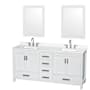 Wyndham Collection Sheffield 72" Free Standing Double Basin Vanity Set with Cabinet, Quartz Vanity Top, and Framed Mirror White / White Quartz Top / Brushed Chrome Hardware