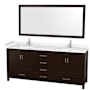 Wyndham Collection Sheffield 80" Free Standing Double Basin Vanity Set with Cabinet, Cultured Marble Vanity Top, and Framed Mirror Espresso / Carrara Cultured Marble Top / Brushed Chrome Hardware