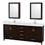 Wyndham Collection Sheffield 80" Free Standing Double Basin Vanity Set with Hardwood Cabinet, Cultured Marble Vanity Top, and Medicine Cabinets Espresso / Carrara Cultured Marble Top / Brushed Chrome Hardware
