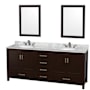 Wyndham Collection Sheffield 80" Free Standing Vanity Set with Hardwood Cabinet, Marble Vanity Top, Framed Mirrors, and Undermount Oval Sinks Espresso / White Carrara Marble Top / Brushed Chrome Hardware