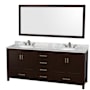 Wyndham Collection Sheffield 80" Free Standing Double Basin Vanity Set with Hardwood Cabinet, Marble Vanity Top, Mirror, and Undermount Oval Sinks Espresso / White Carrara Marble Top / Brushed Chrome Hardware